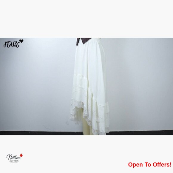 Polyester Maxi Skirt Asymmetrical High Low Lace Ruffle Tiered - Picture 7 of 7